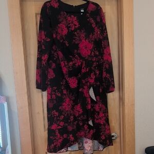 Adore Black and Pink Floral Long Sleeve Dress